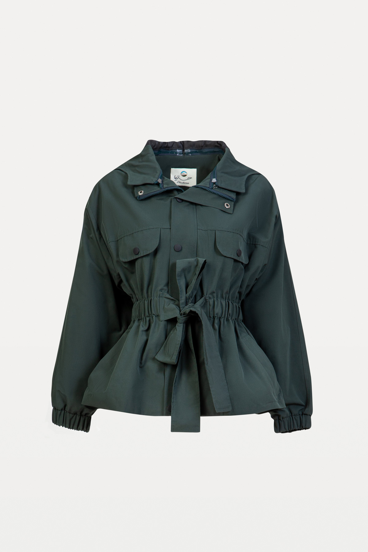 Dark-Green Short Raincoat with Separatable Hood