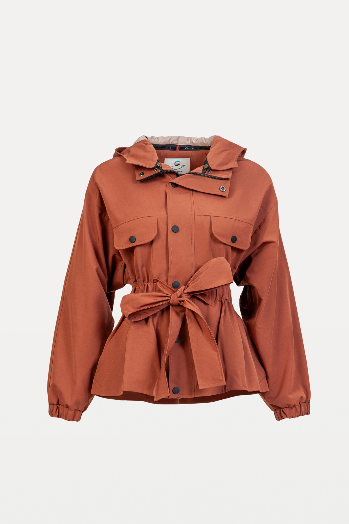 Clay-Brown Short Raincoat with Separatable Hood 