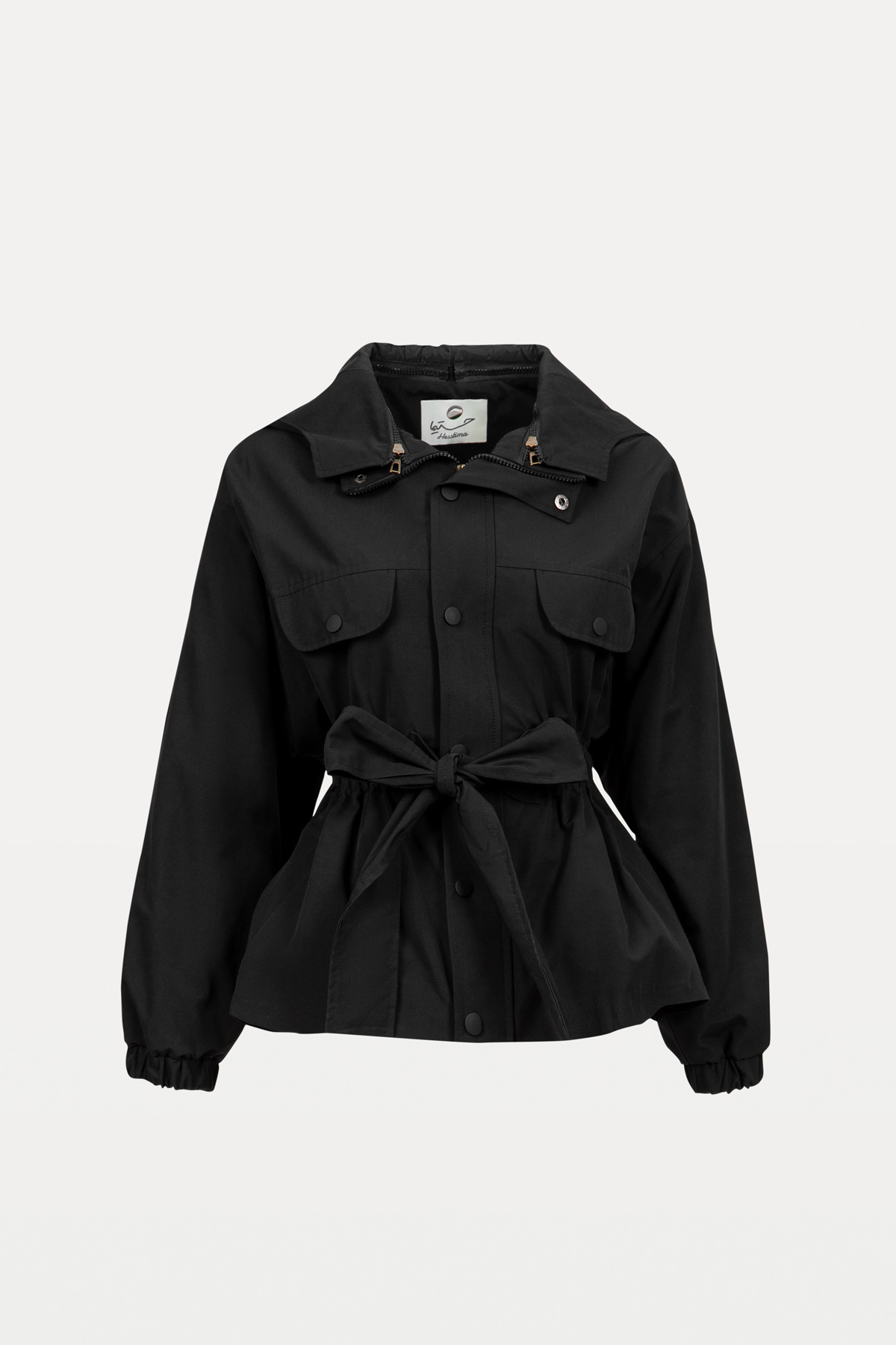 Black Short Raincoat with Separatable Hood 