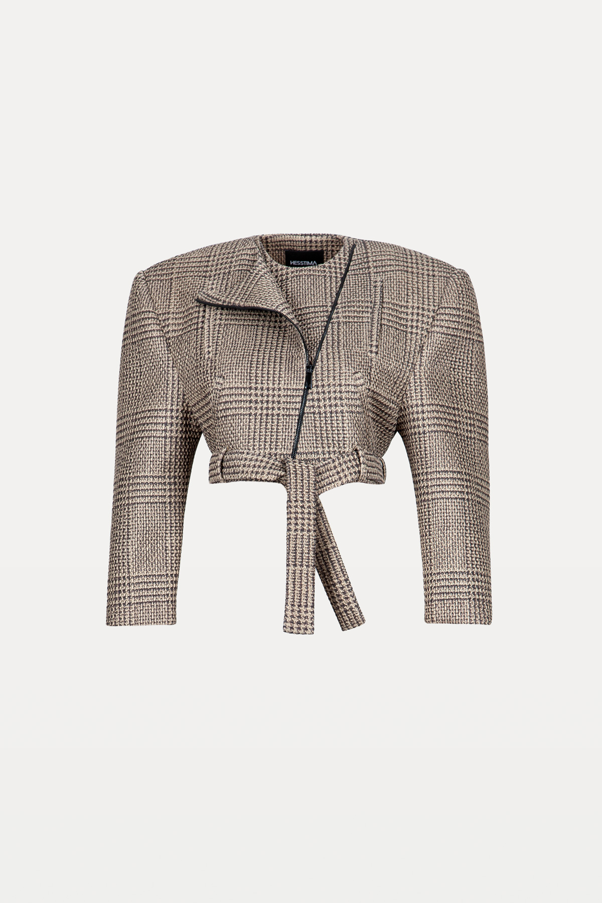 Wide shoulder Coat with oblique zipper